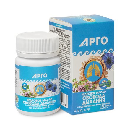 Масло кедровое Свобода дыхания с экстрактом душицы, Дэльфа (Арго), 100 капс