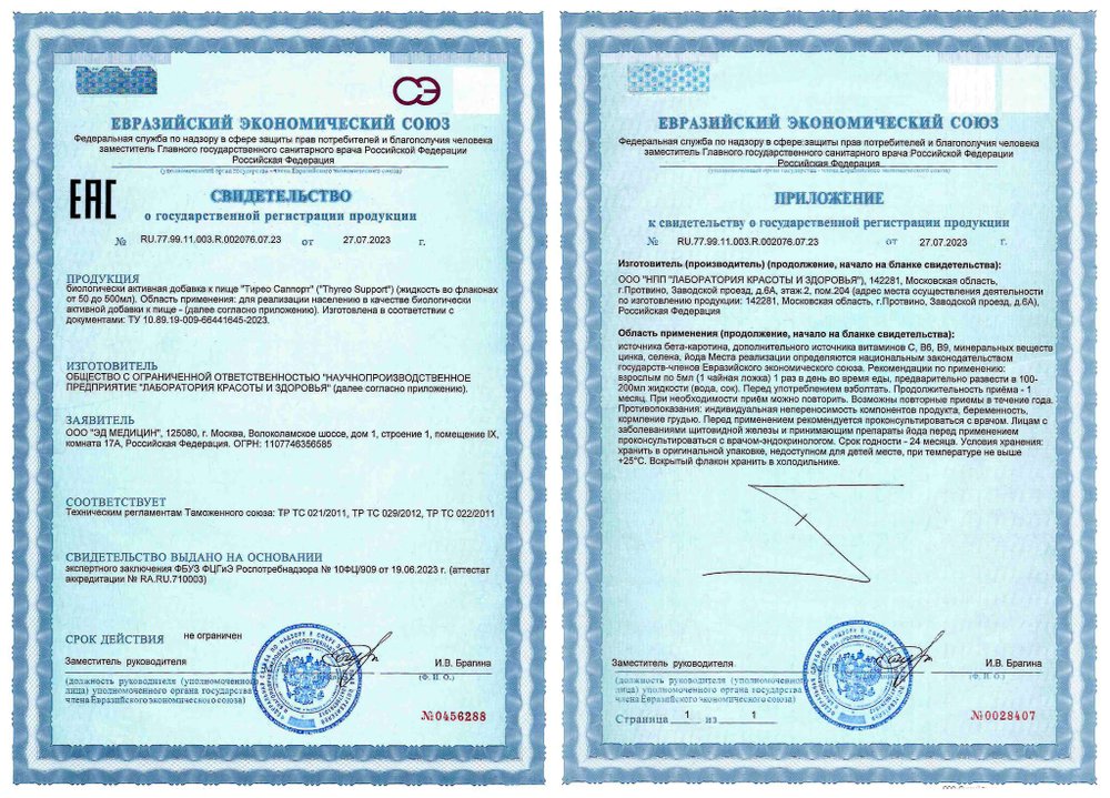 Тирео Саппорт коллоидная фитоформула свидетельство
