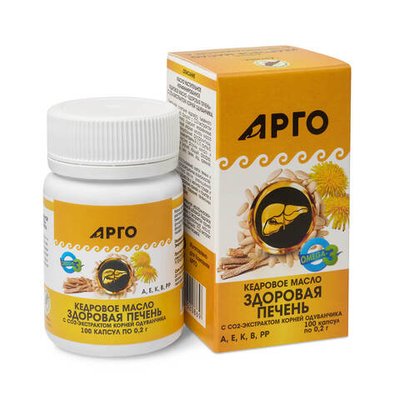 Масло кедровое Здоровая печень с экстрактом корней одуванчика, Дэльфа (Арго), 100 капс