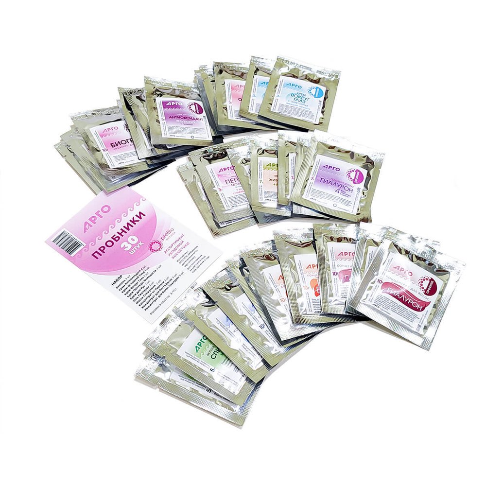 Набор пробников гелей, кремов, сухих масок и концентратов для волос линии PriBio Antiage