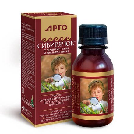 Сироп Сибирячок от паразитов с семенами тыквы и листьями березы, Юг (Арго) 100 мл
