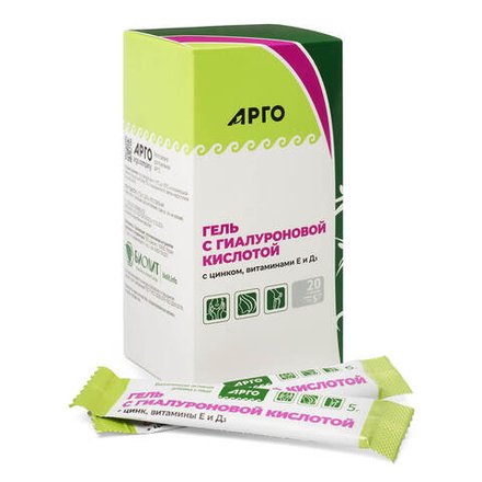 БАД Гель с гиалауроновой кислотой, цинком, витаминами Е и D3, Биолит (Арго), 20 стиков